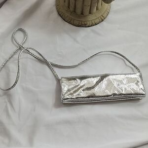 Vintage La Regale Faux Reptile Evening Bag Shiny Platinum